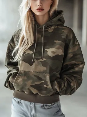 【24-hour shipping】Vintage Casual Pocket Hooded Camouflage Sweatshirt