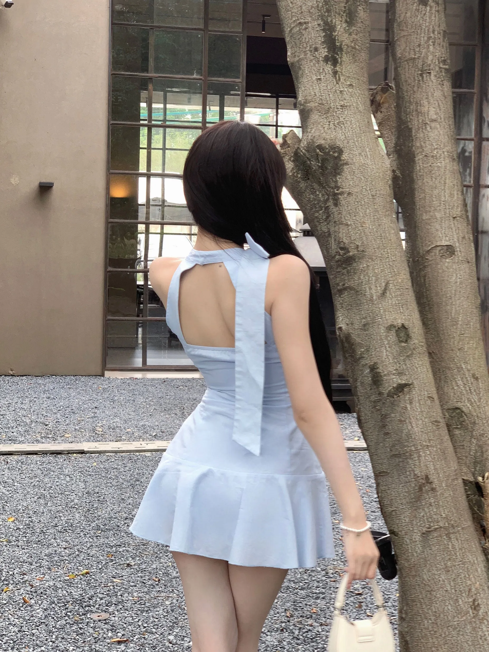 【24s Oct.】Blue Halter Backless Summer Dress