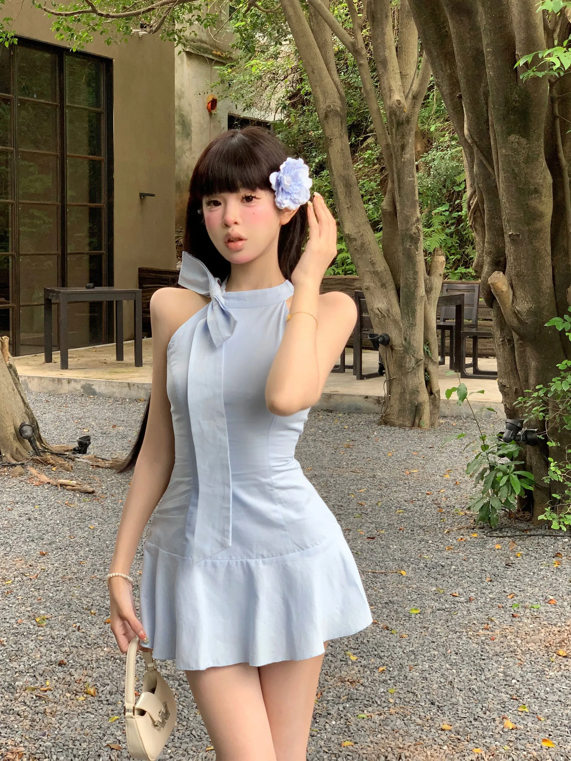 【24s Oct.】Blue Halter Backless Summer Dress