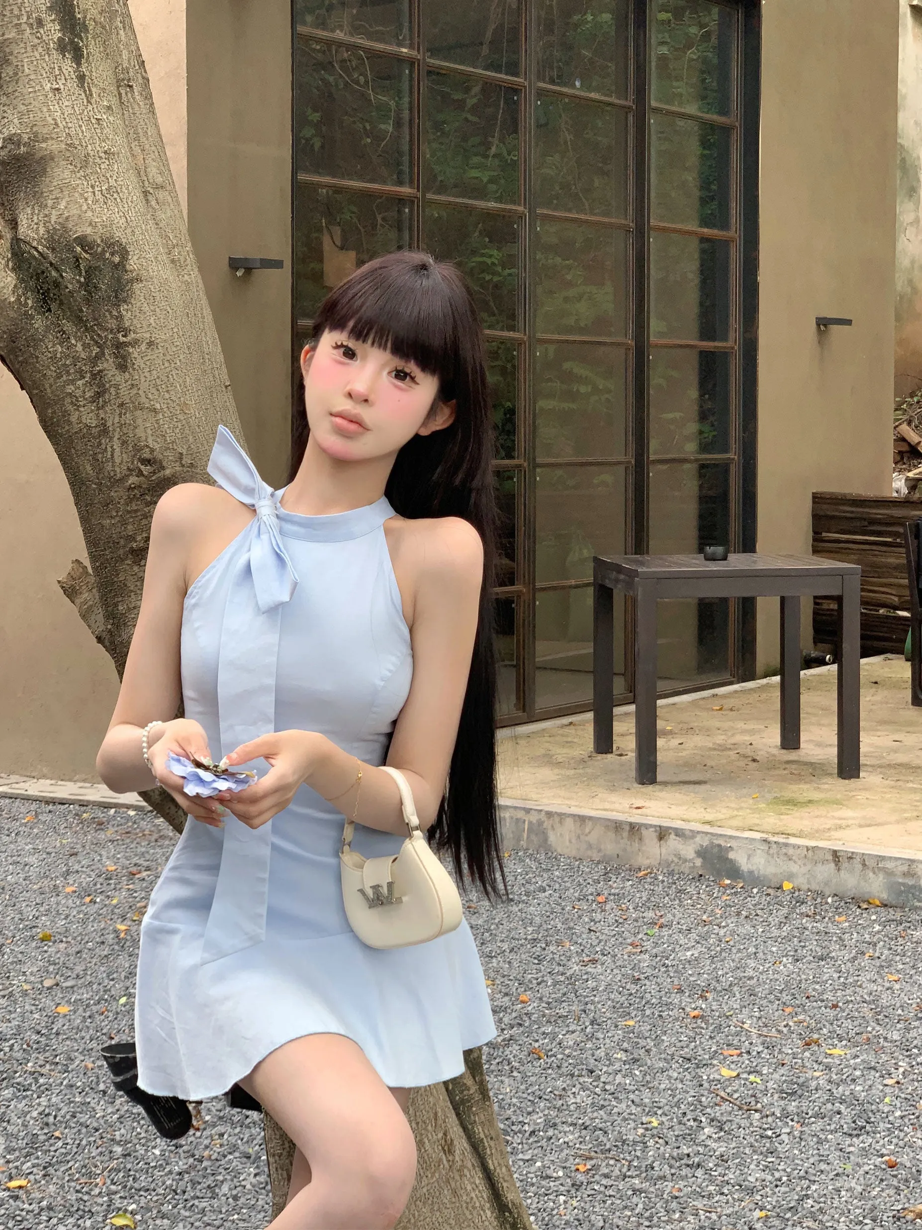 【24s Oct.】Blue Halter Backless Summer Dress