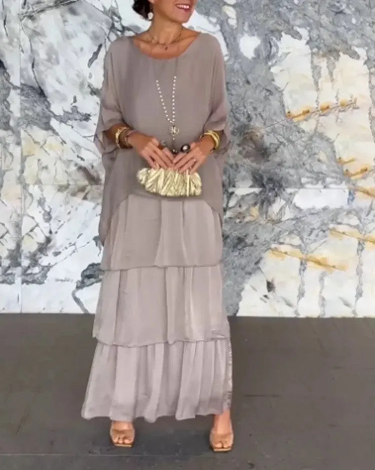 Adyson - Stylish dress with bat sleeves and round neckline