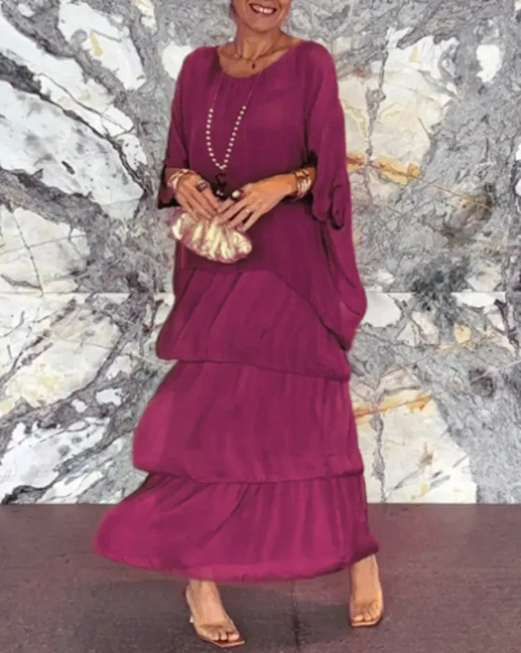 Adyson - Stylish dress with bat sleeves and round neckline