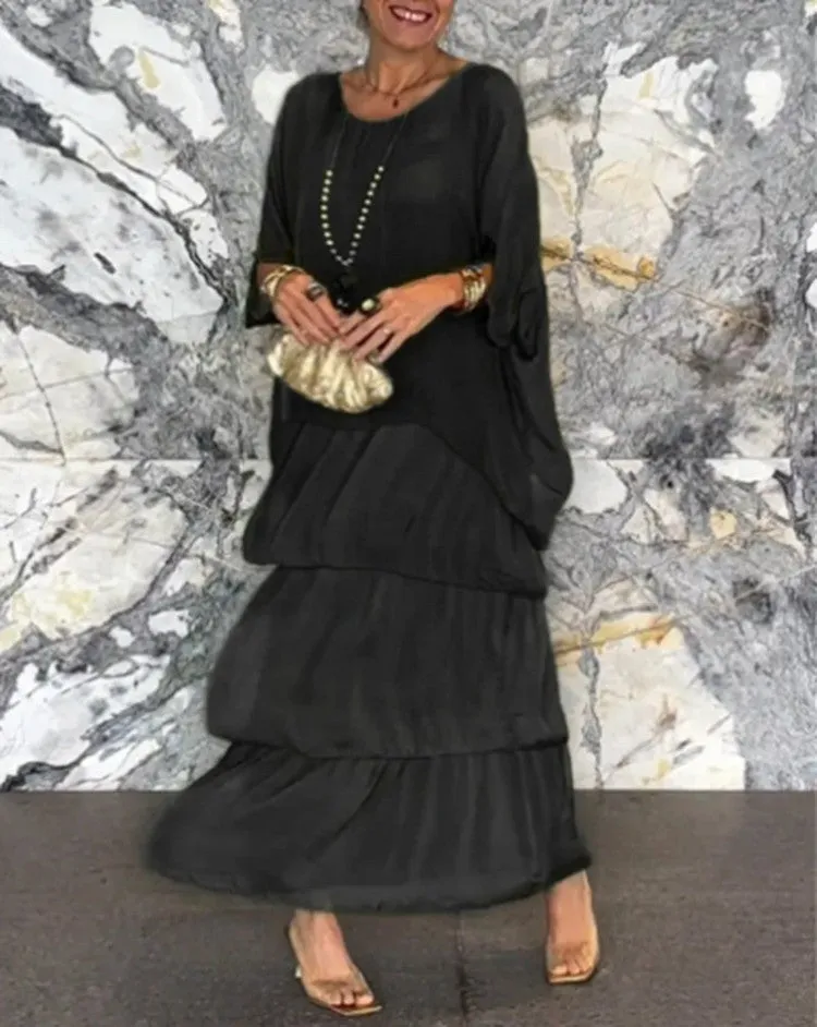 Adyson - Stylish dress with bat sleeves and round neckline