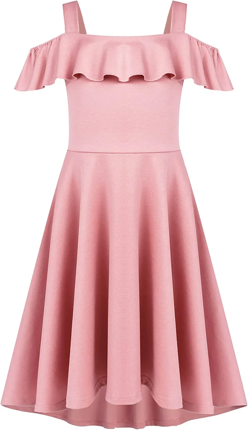 Arshiner Girls Dress Off Shoulder Flutter Sleeve Midi Swing Dresses