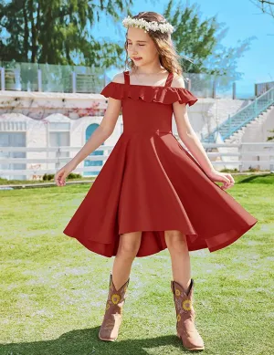 Arshiner Girls Dress Off Shoulder Flutter Sleeve Midi Swing Dresses