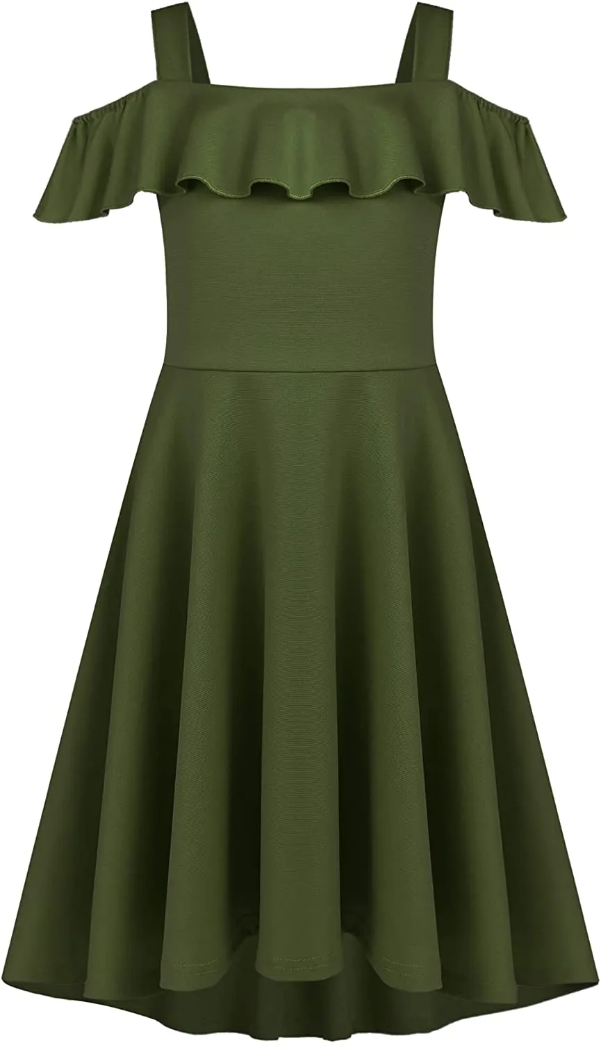 Arshiner Girls Dress Off Shoulder Flutter Sleeve Midi Swing Dresses