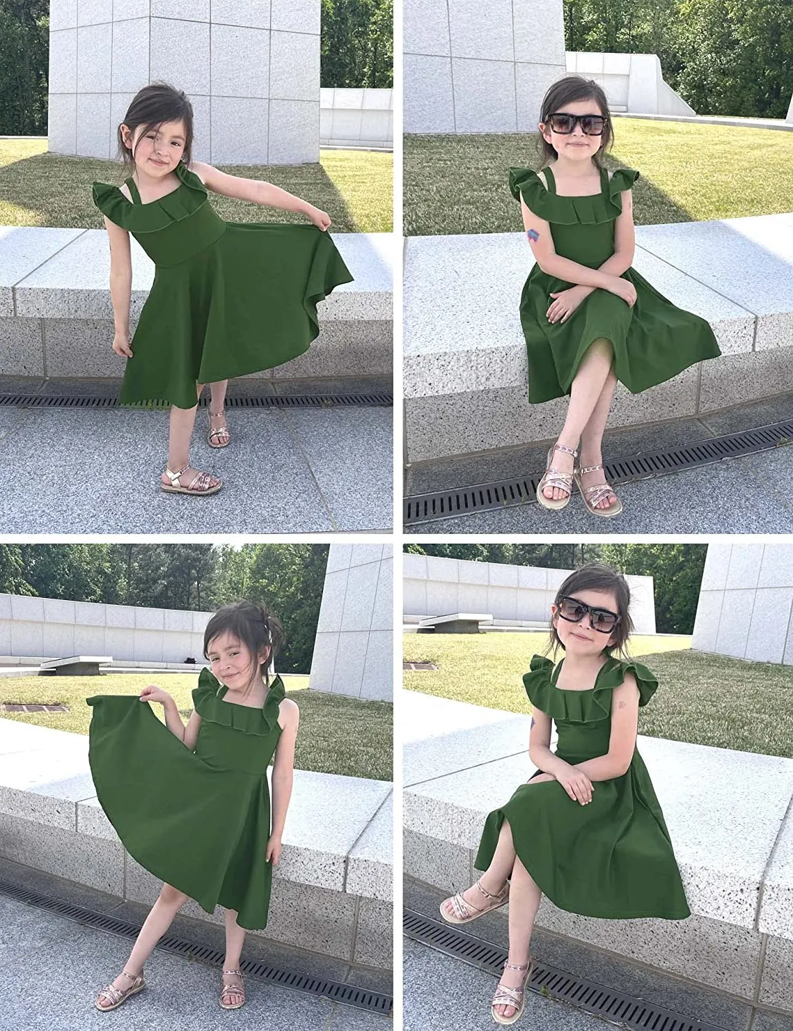 Arshiner Girls Dress Off Shoulder Flutter Sleeve Midi Swing Dresses