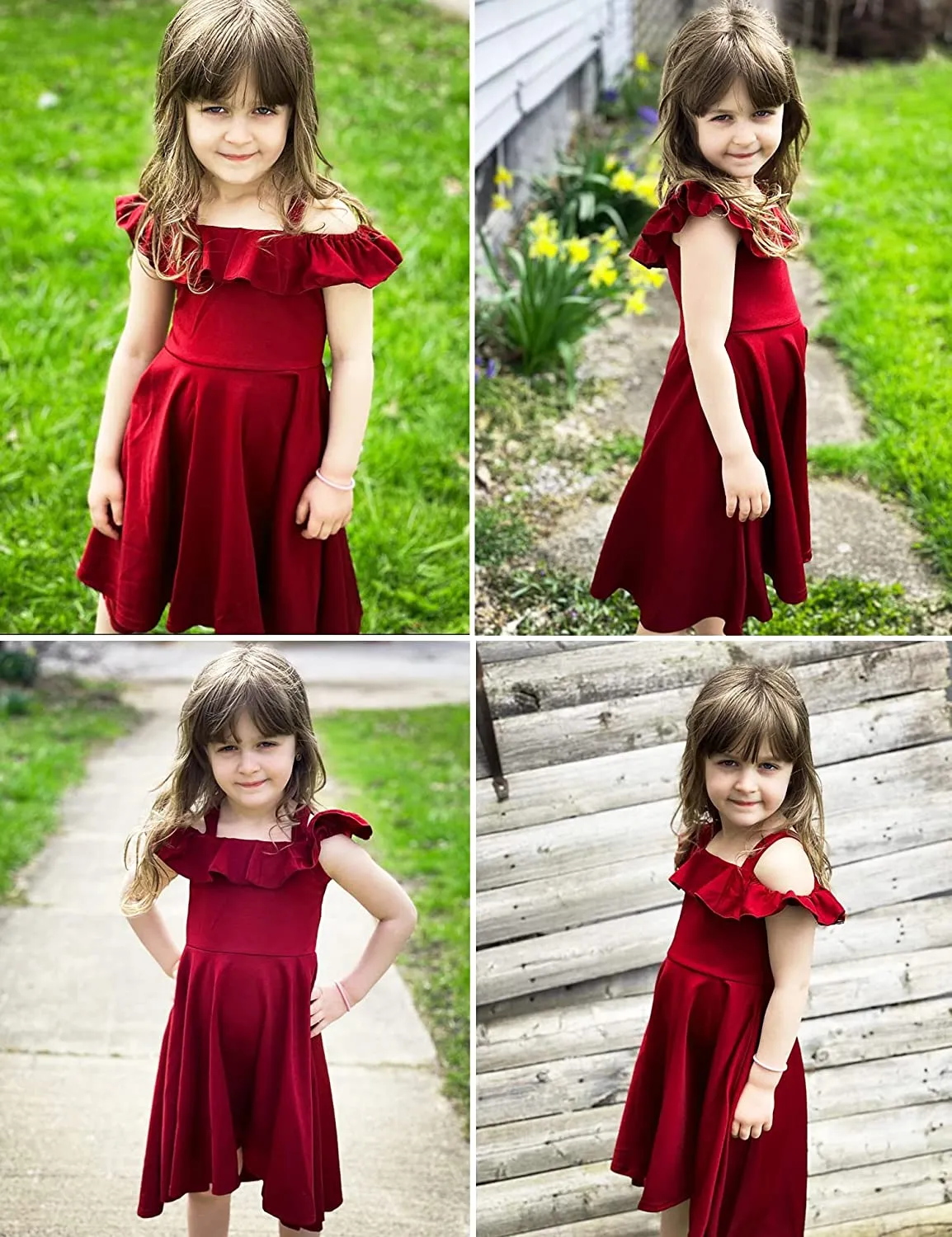 Arshiner Girls Dress Off Shoulder Flutter Sleeve Midi Swing Dresses