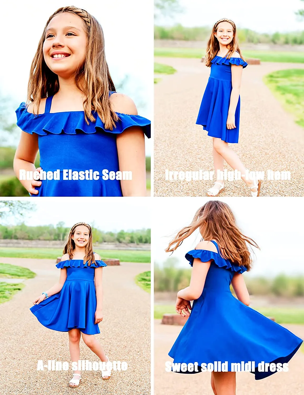 Arshiner Girls Dress Off Shoulder Flutter Sleeve Midi Swing Dresses