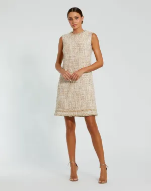 Beige Beaded Trim A-Line Mini Shift Dress