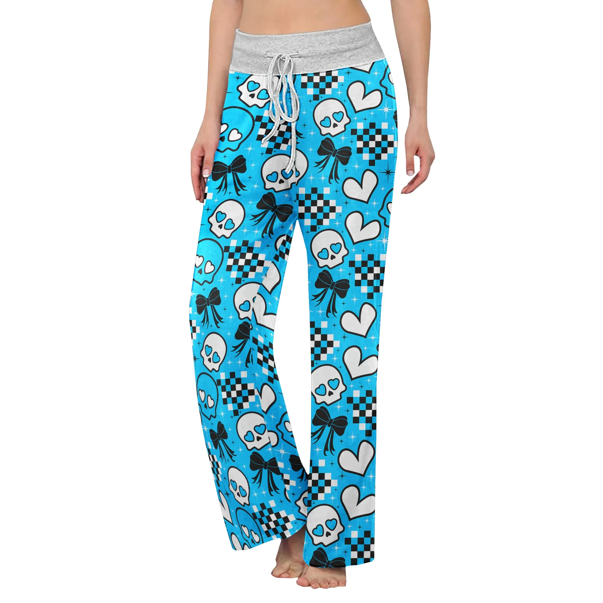 Blue Skull Love Women's High-waisted Wide Leg Pants