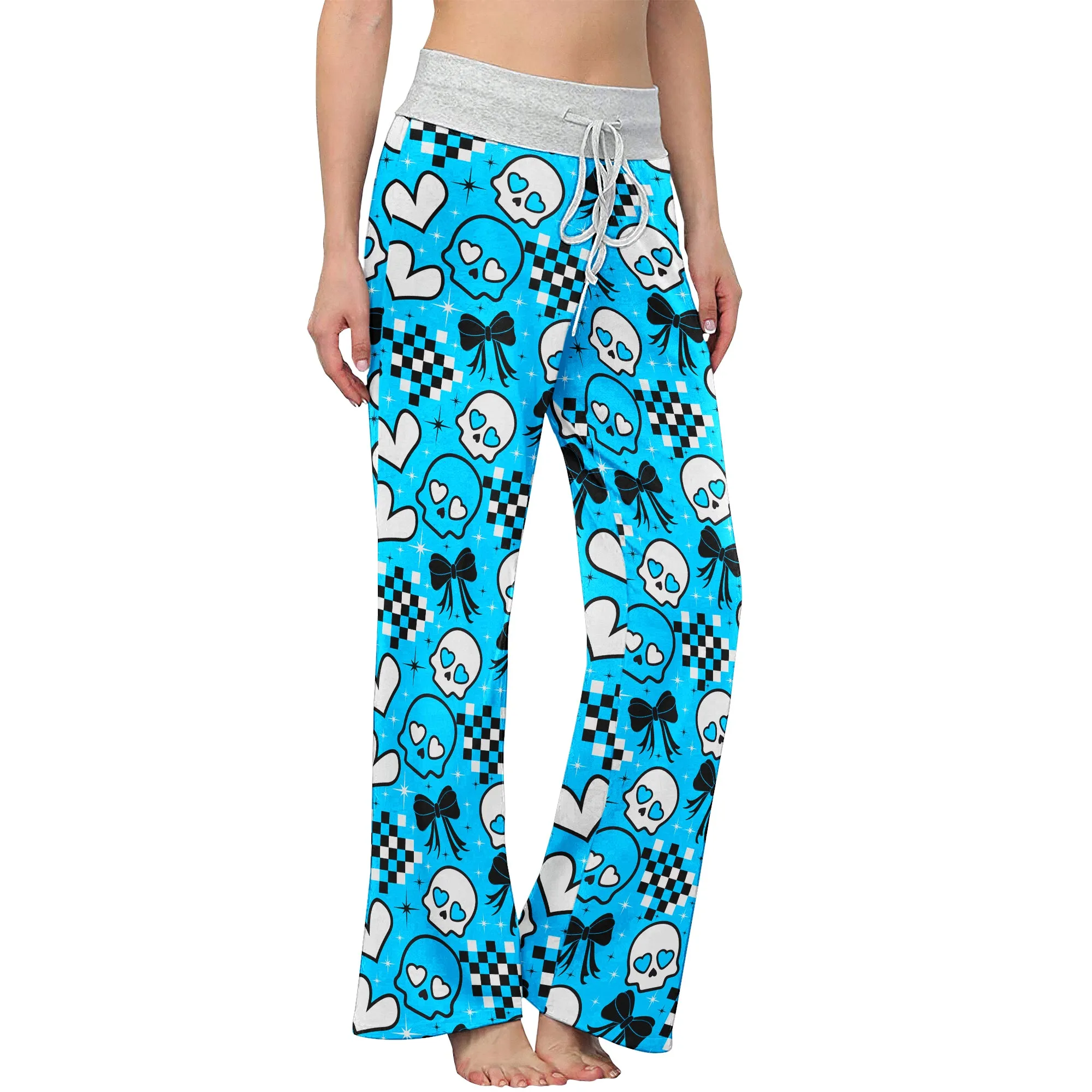 Blue Skull Love Women's High-waisted Wide Leg Pants