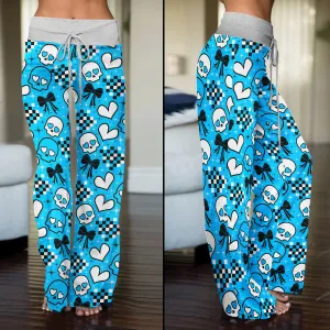 Blue Skull Love Women's High-waisted Wide Leg Pants