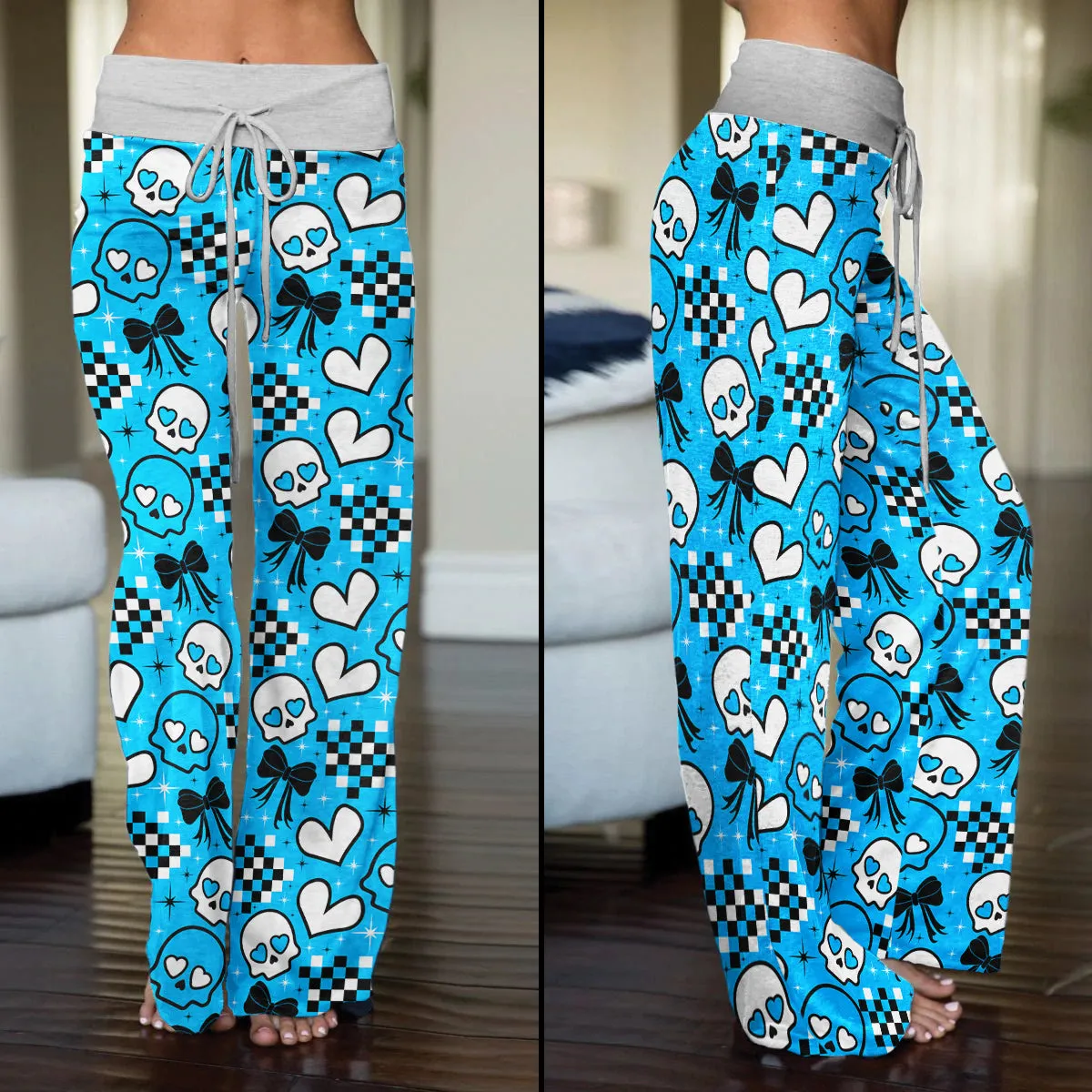 Blue Skull Love Women's High-waisted Wide Leg Pants