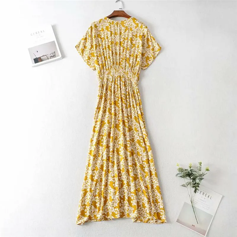 Boho Maxi Dress, Sundress, Wild Floral Vintage Oroslavje in Yellow Mustard