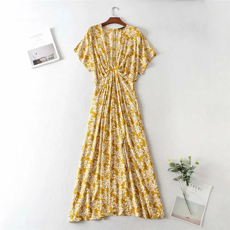 Boho Maxi Dress, Sundress, Wild Floral Vintage Oroslavje in Yellow Mustard