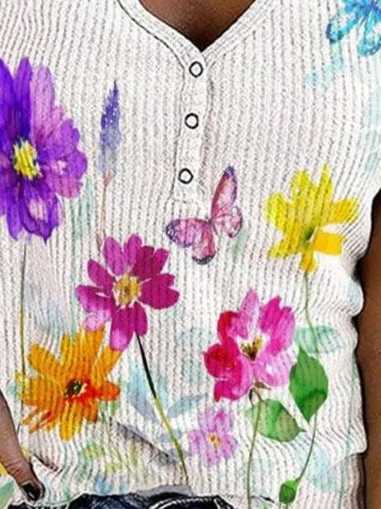 Button Print V-neck Sleeveless Tank Top