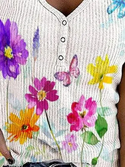 Button Print V-neck Sleeveless Tank Top