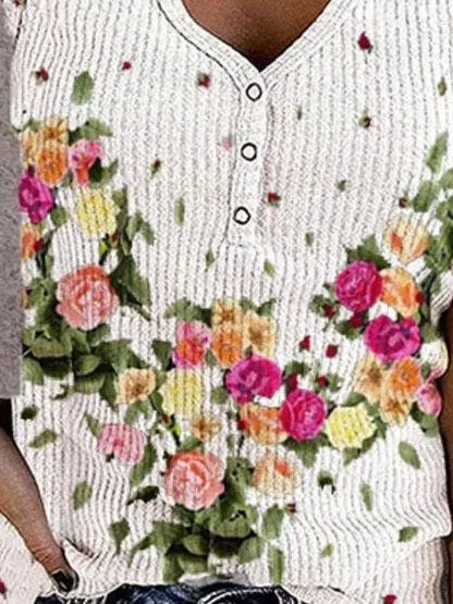 Button Print V-neck Sleeveless Tank Top