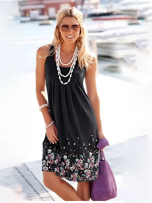 Casual Dress T Shirt Dress Tee Dress Sundress Midi Dress Sleeveless Floral Print Summer Spring Crew Neck Mature Outdoor Daily Weekend Regular Fit  S M L XL XXL XXXL 4XL 5XL for Women