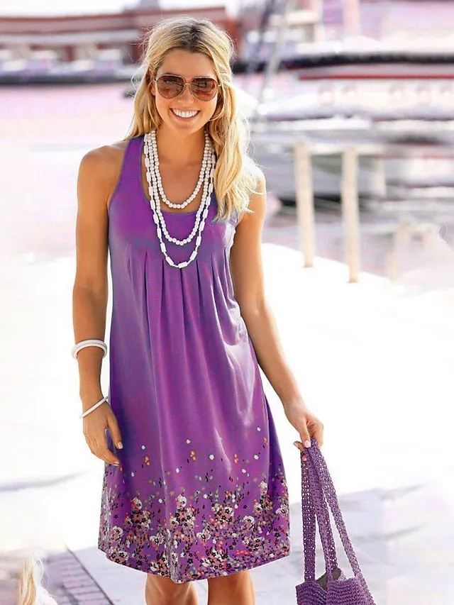 Casual Dress T Shirt Dress Tee Dress Sundress Midi Dress Sleeveless Floral Print Summer Spring Crew Neck Mature Outdoor Daily Weekend Regular Fit  S M L XL XXL XXXL 4XL 5XL for Women