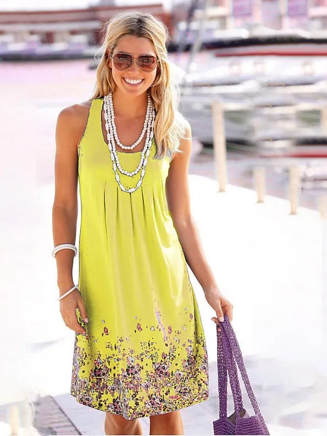 Casual Dress T Shirt Dress Tee Dress Sundress Midi Dress Sleeveless Floral Print Summer Spring Crew Neck Mature Outdoor Daily Weekend Regular Fit  S M L XL XXL XXXL 4XL 5XL for Women
