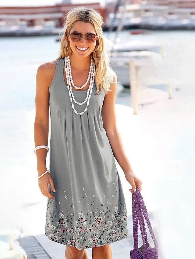 Casual Dress T Shirt Dress Tee Dress Sundress Midi Dress Sleeveless Floral Print Summer Spring Crew Neck Mature Outdoor Daily Weekend Regular Fit  S M L XL XXL XXXL 4XL 5XL for Women