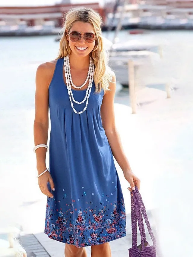 Casual Dress T Shirt Dress Tee Dress Sundress Midi Dress Sleeveless Floral Print Summer Spring Crew Neck Mature Outdoor Daily Weekend Regular Fit  S M L XL XXL XXXL 4XL 5XL for Women