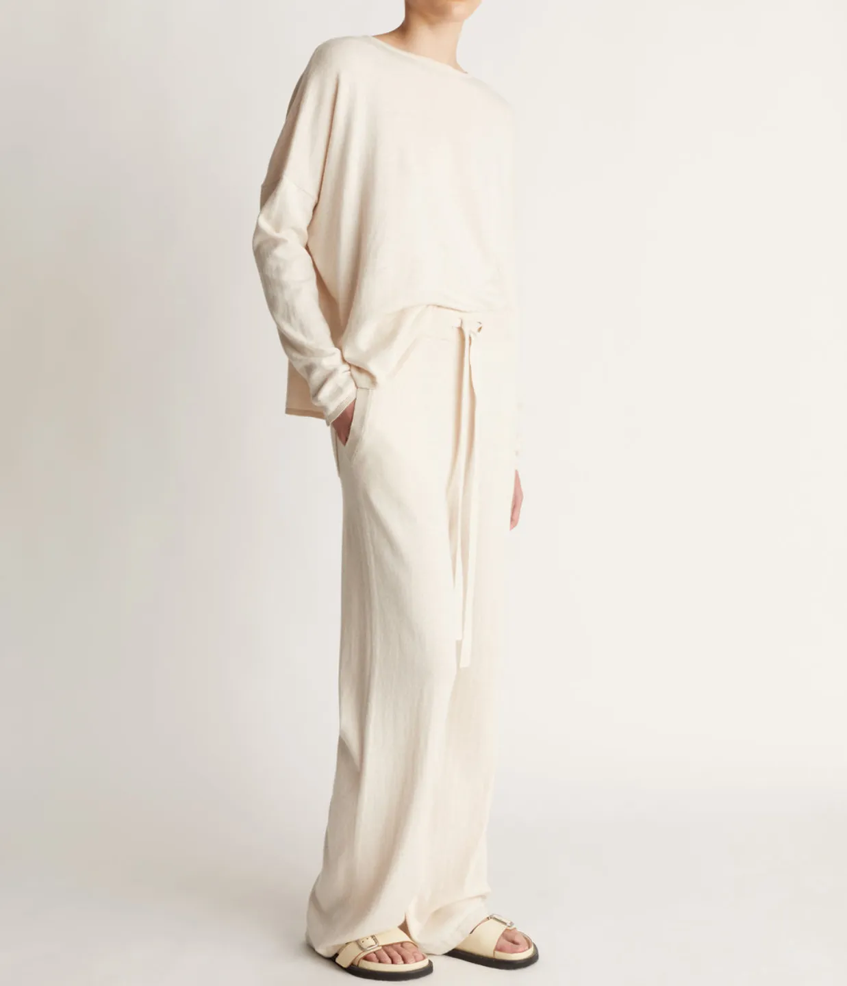 Cotton Cashmere Wide Leg Pant Oat Neutral