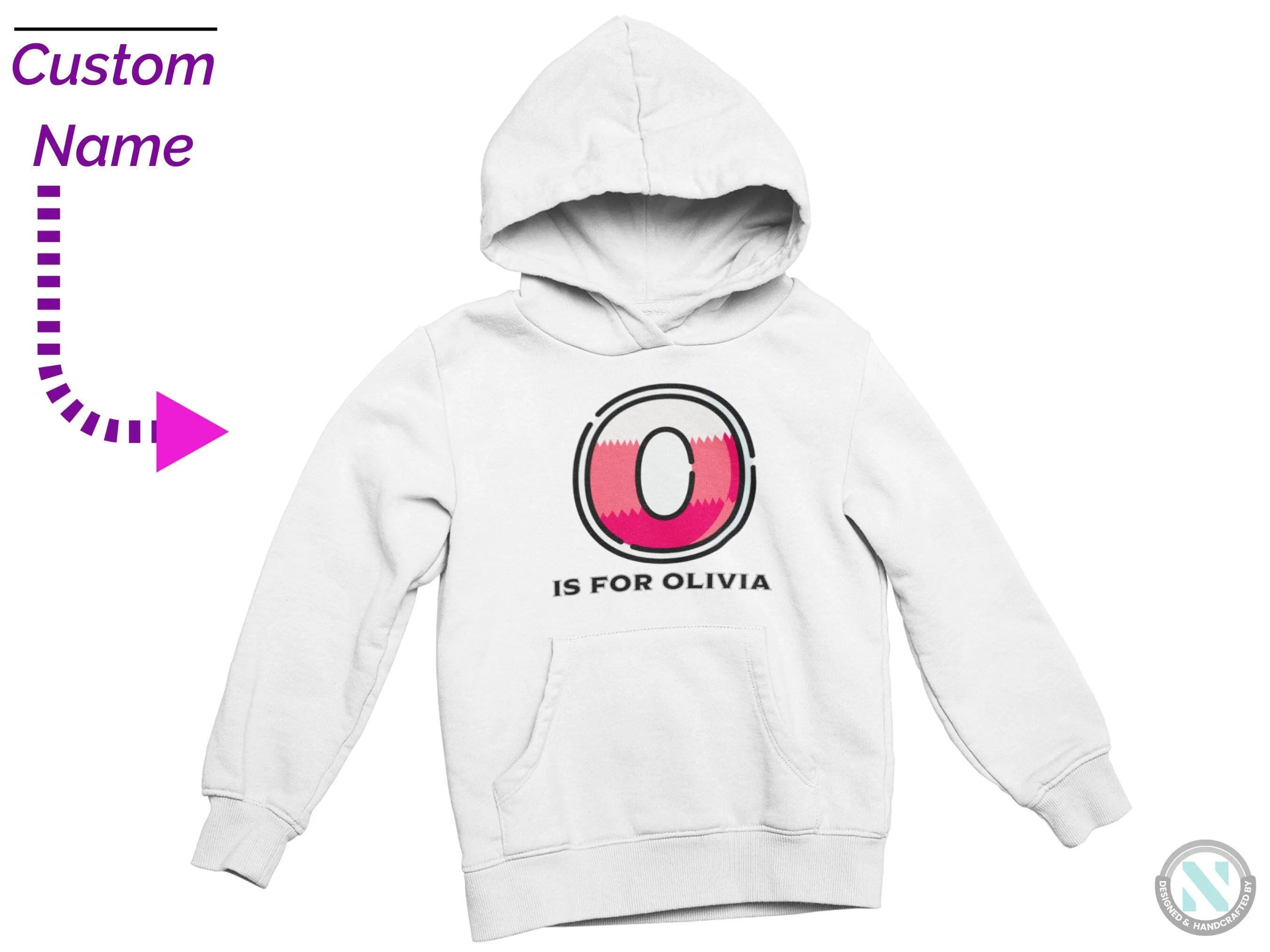 Custom your Name and Initial O on Long Sleeve Hoodie for Birthday & Christmas