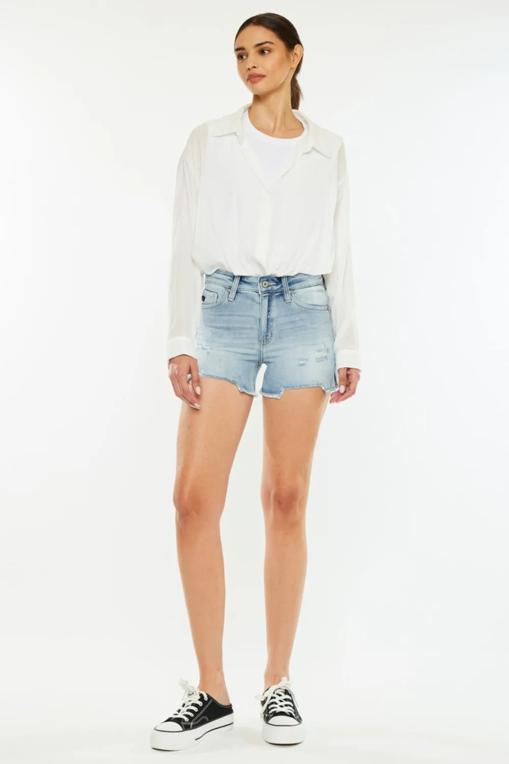 Daisy High Rise Side Slit Denim Shorts Kancan