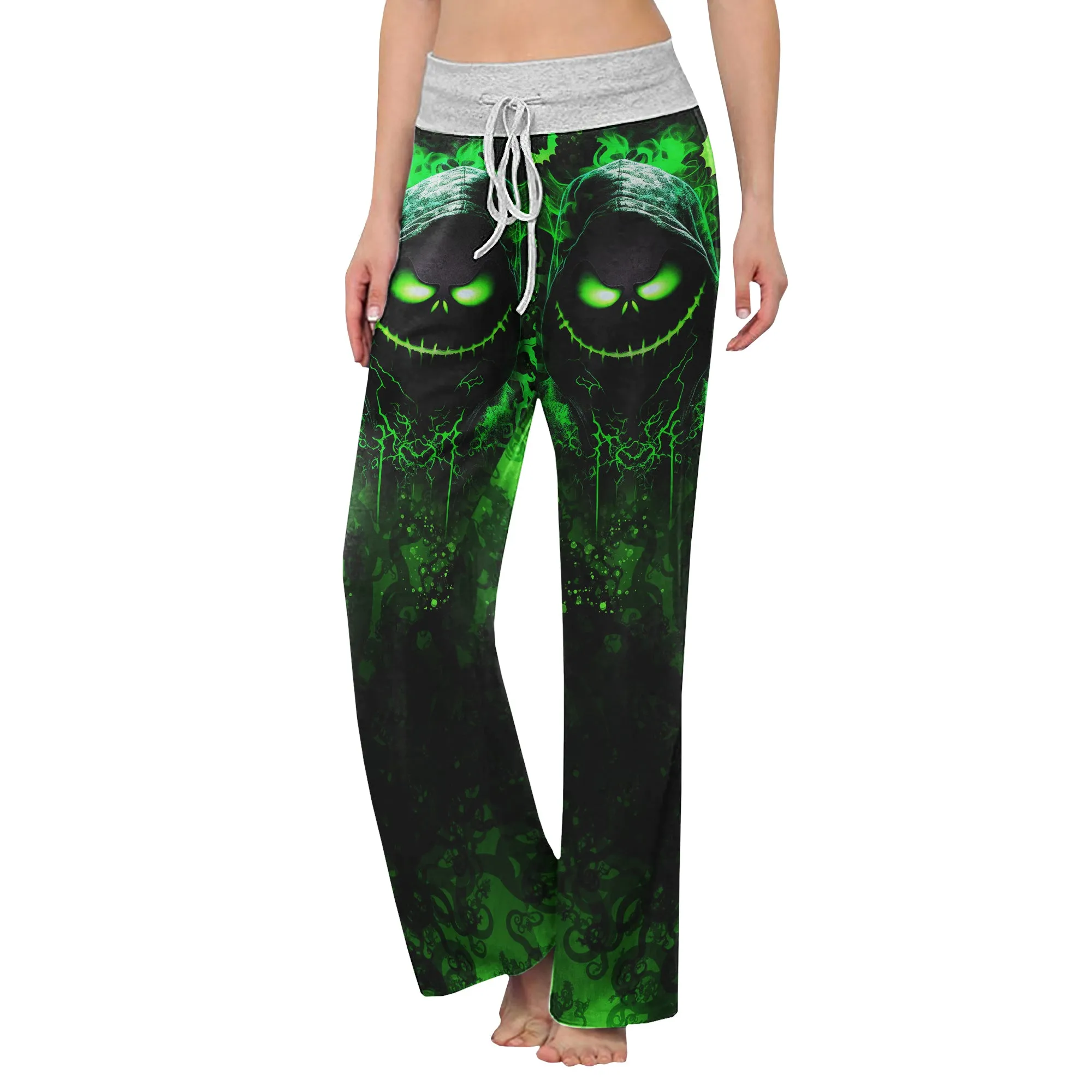Dark Green Nightmare Theme Women's High-waisted Wide Leg Pants