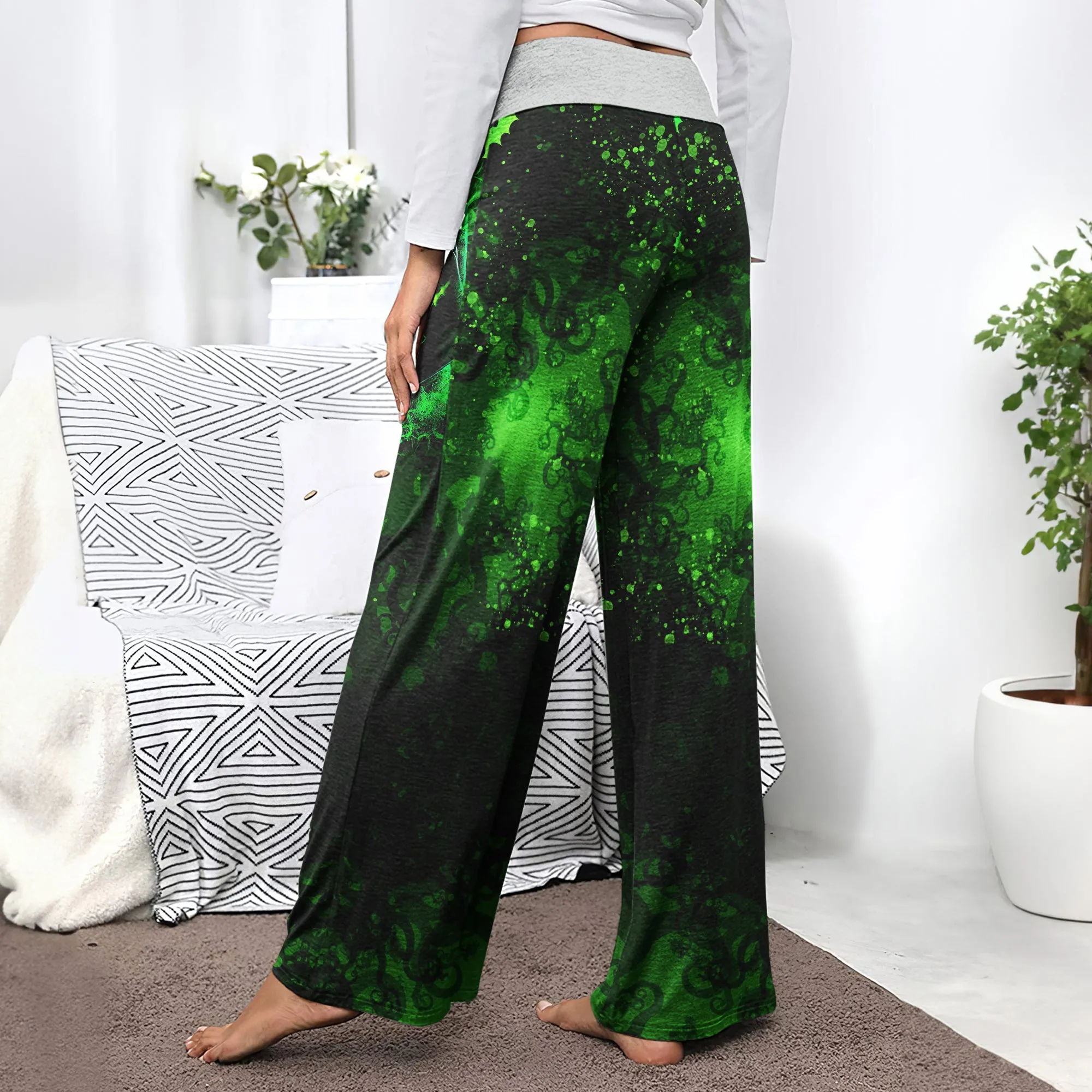Dark Green Nightmare Theme Women's High-waisted Wide Leg Pants