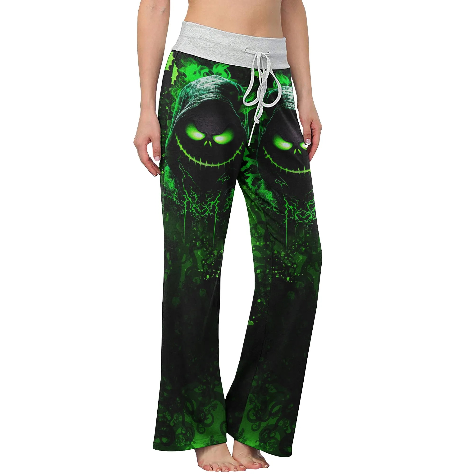 Dark Green Nightmare Theme Women's High-waisted Wide Leg Pants