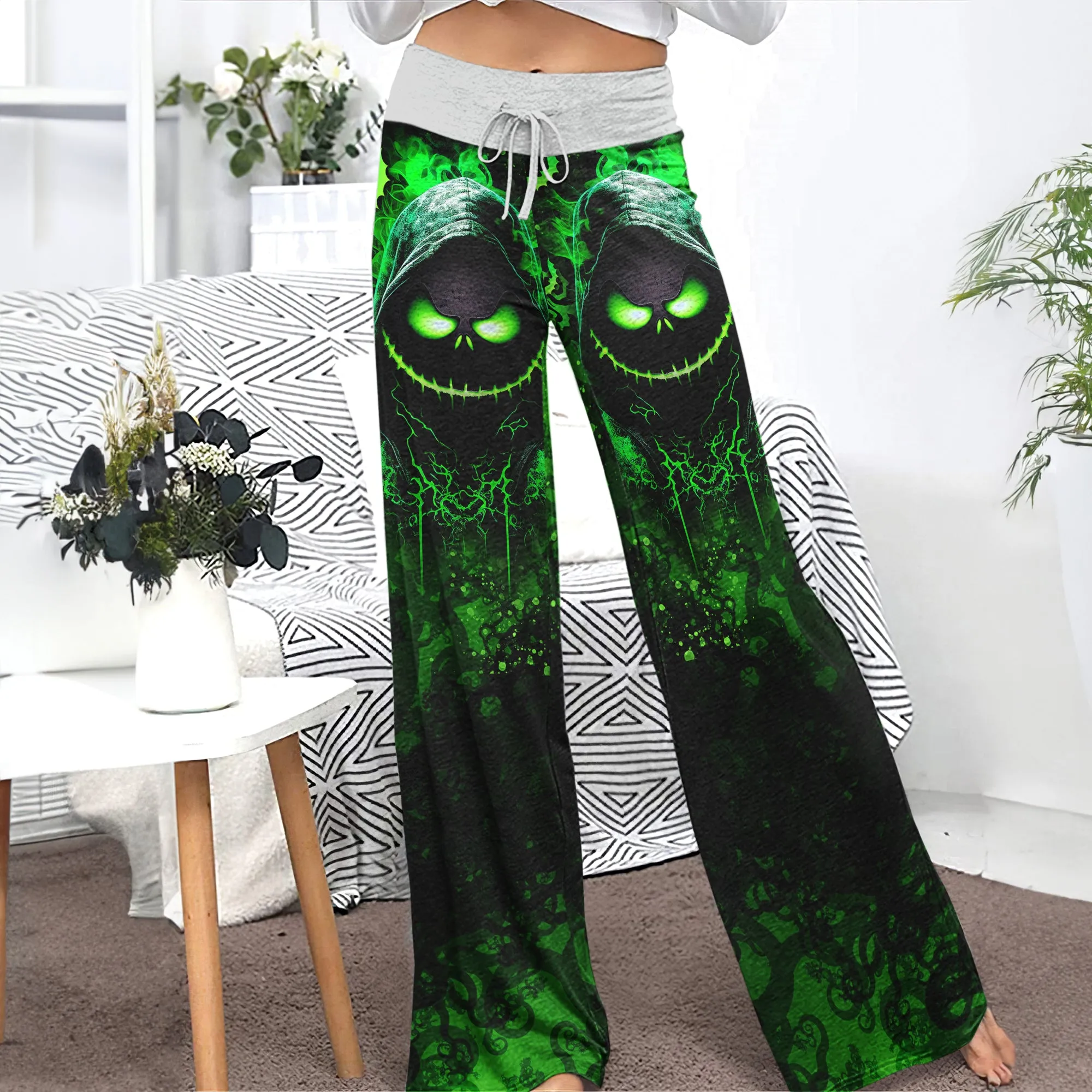 Dark Green Nightmare Theme Women's High-waisted Wide Leg Pants