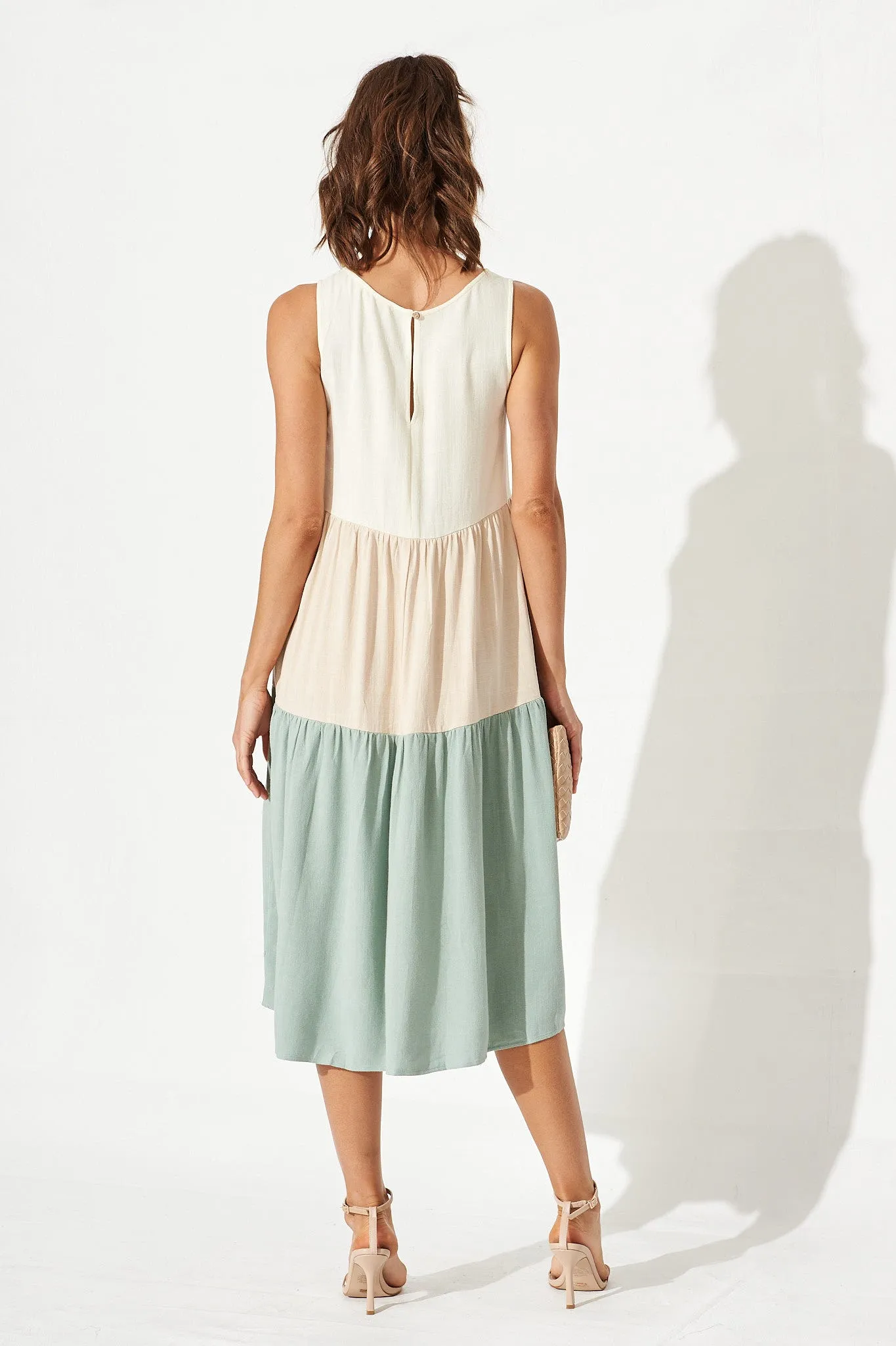Dusty Teal Colorblock Linen Midi Dress