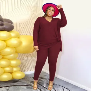 Fashion Solid Color V-Neck Casual Two Piece Set（AY2305）