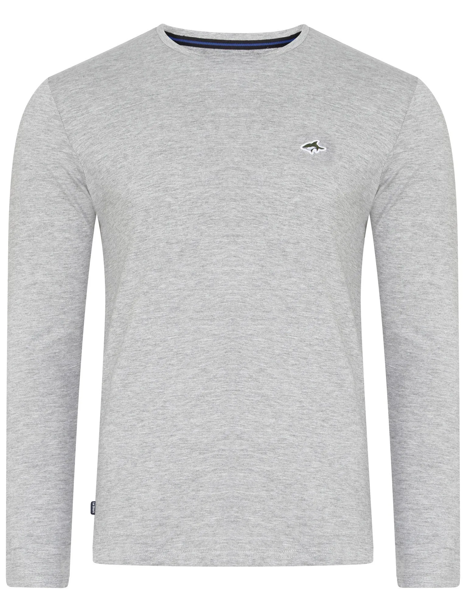 Gifford Crew Neck Long Sleeve Cotton Top in Light Grey Marl - Le Shark