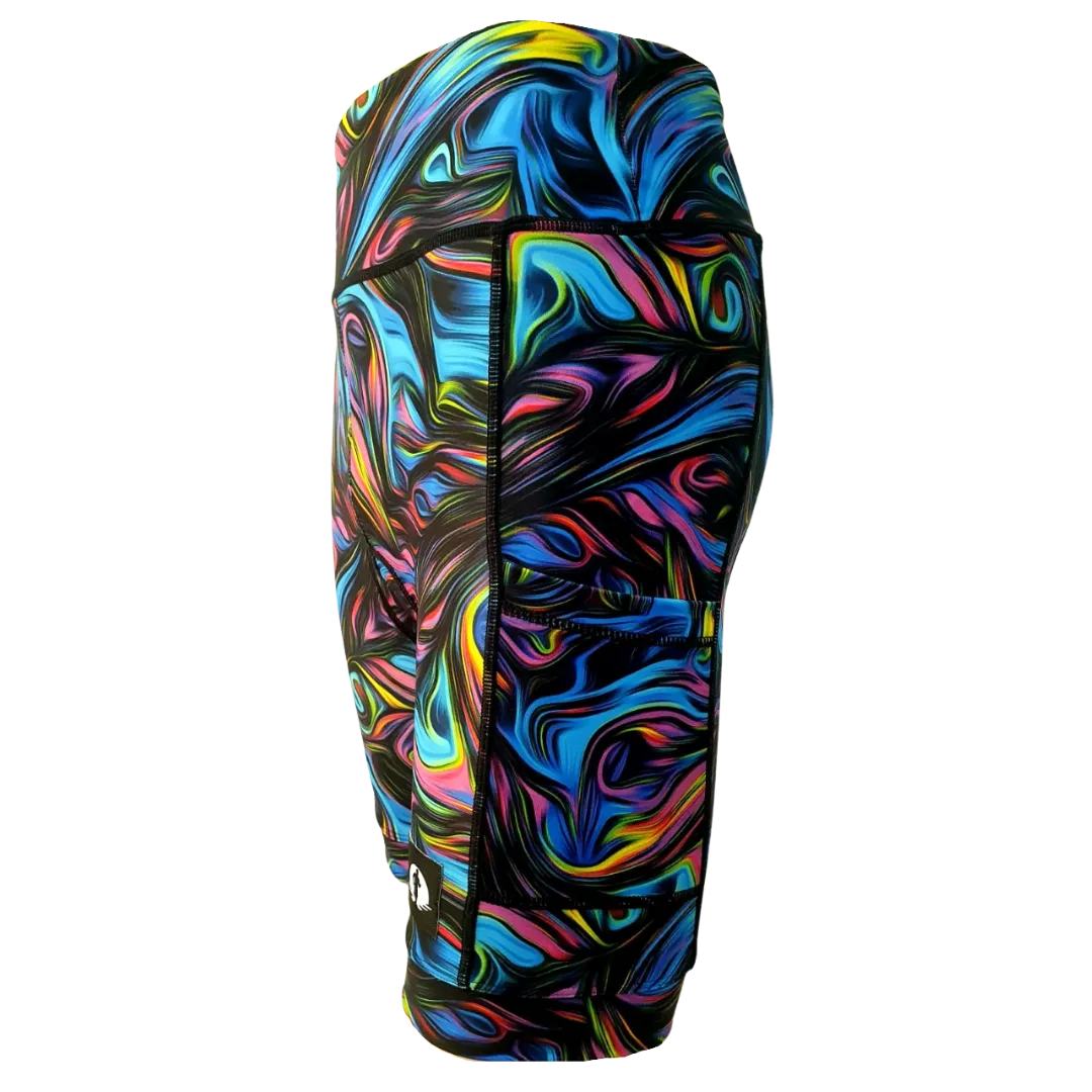 High Waist LADIES Cycling Shorts - Peacock Marble
