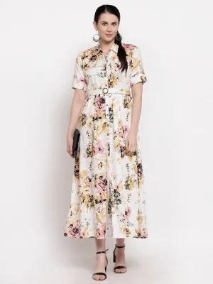 Indibelle Rayon Floral Print A-Line Dress (Pink)