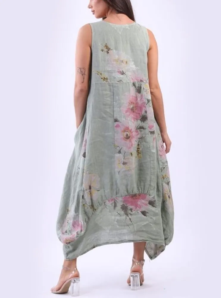 Italian Linen Sundress -Khaki