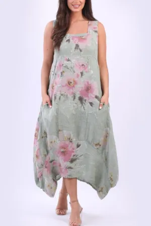 Italian Linen Sundress -Khaki
