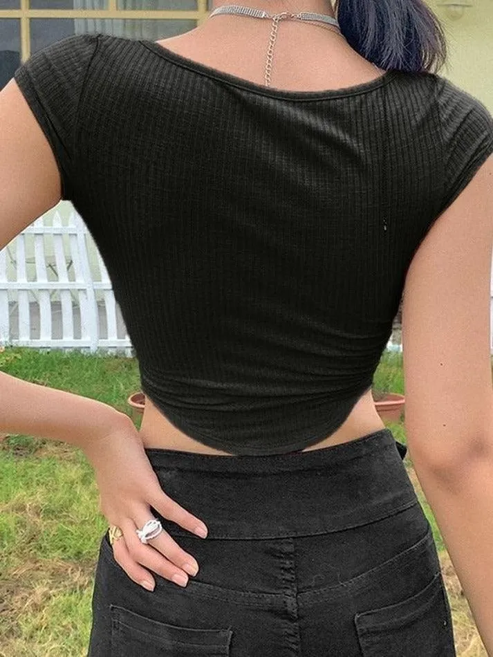Joskaa Irregular Buttoned Rib Crop Top