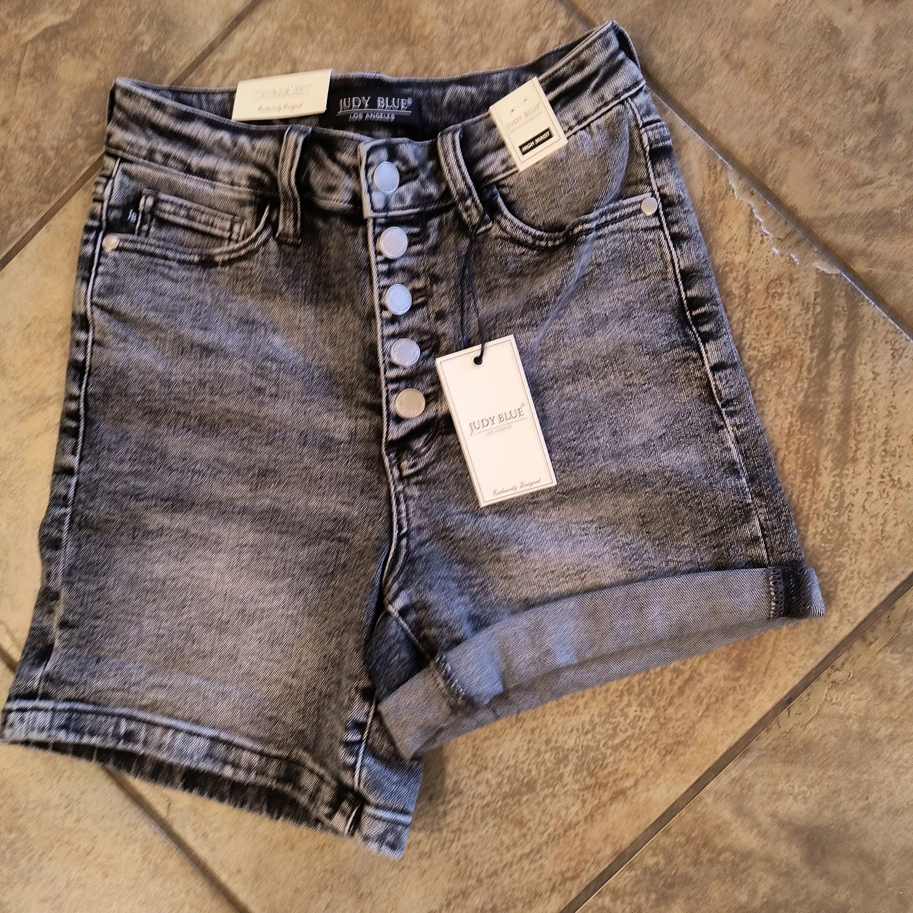 Judy Blue | Hi Waist Button Fly Black Washed Shorts