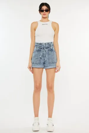 Kancan Medium Blue Ultra High Rise Paperbag Denim Shorts