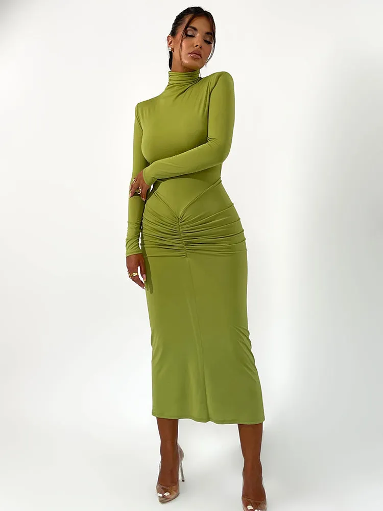 Kate Turtleneck Long Sleeve Bodycon Maxi Dress