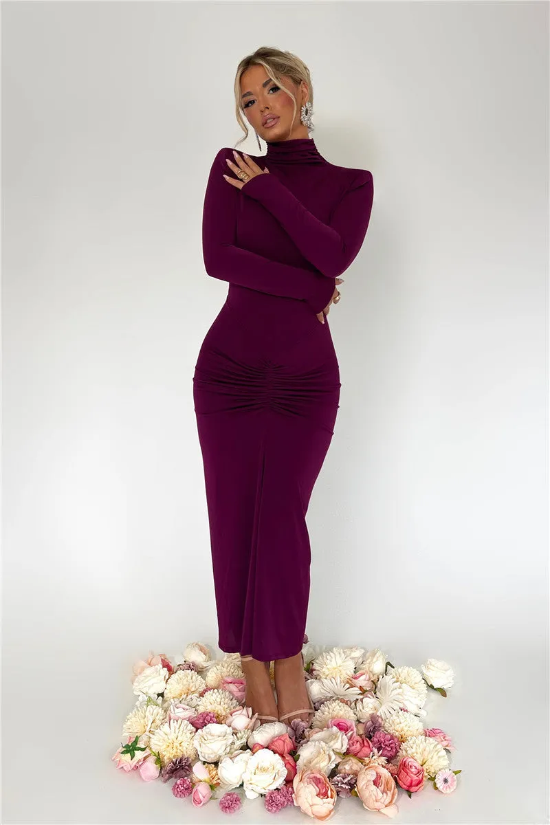 Kate Turtleneck Long Sleeve Bodycon Maxi Dress