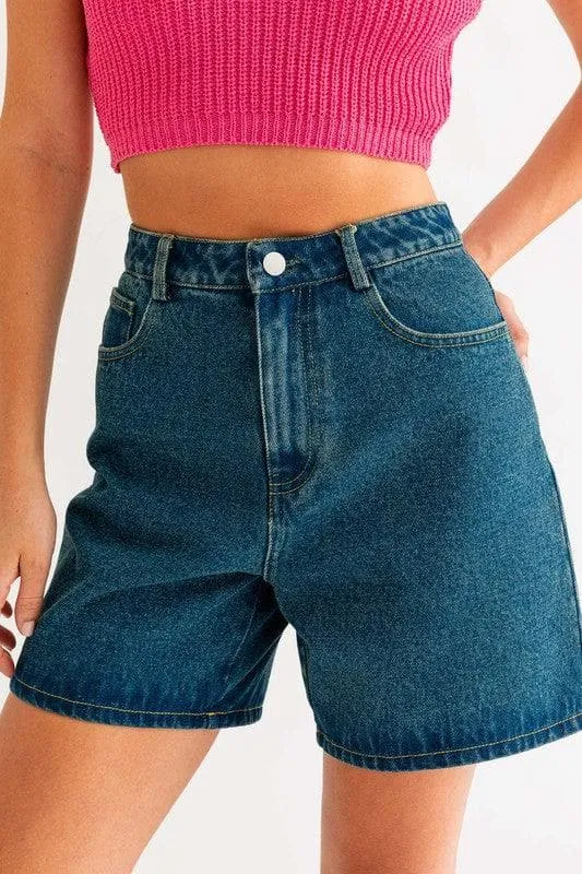 LE LIS Mid Length Denim Shorts