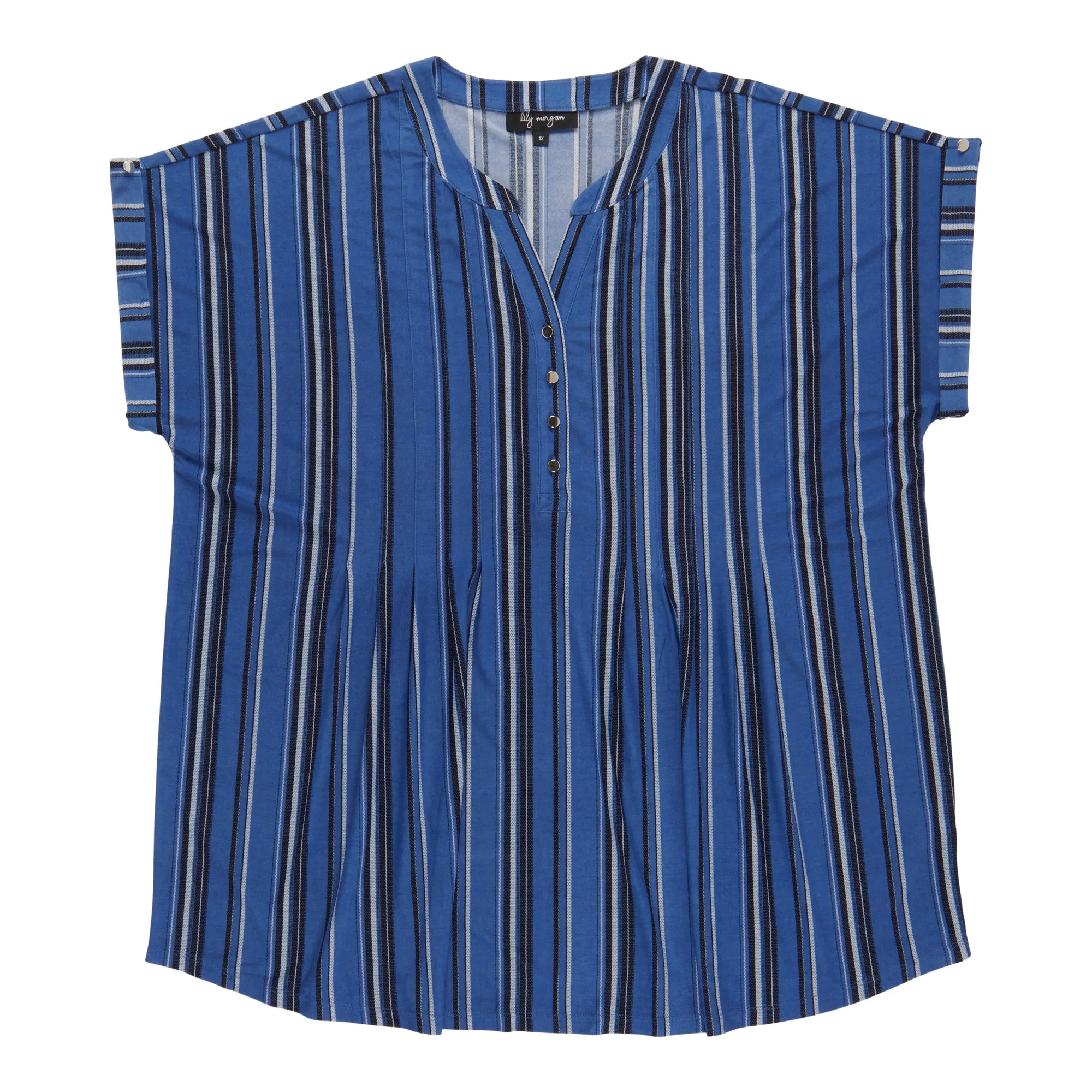 lily morgan Women's Plus Pleated Printed V-Neck Blouse