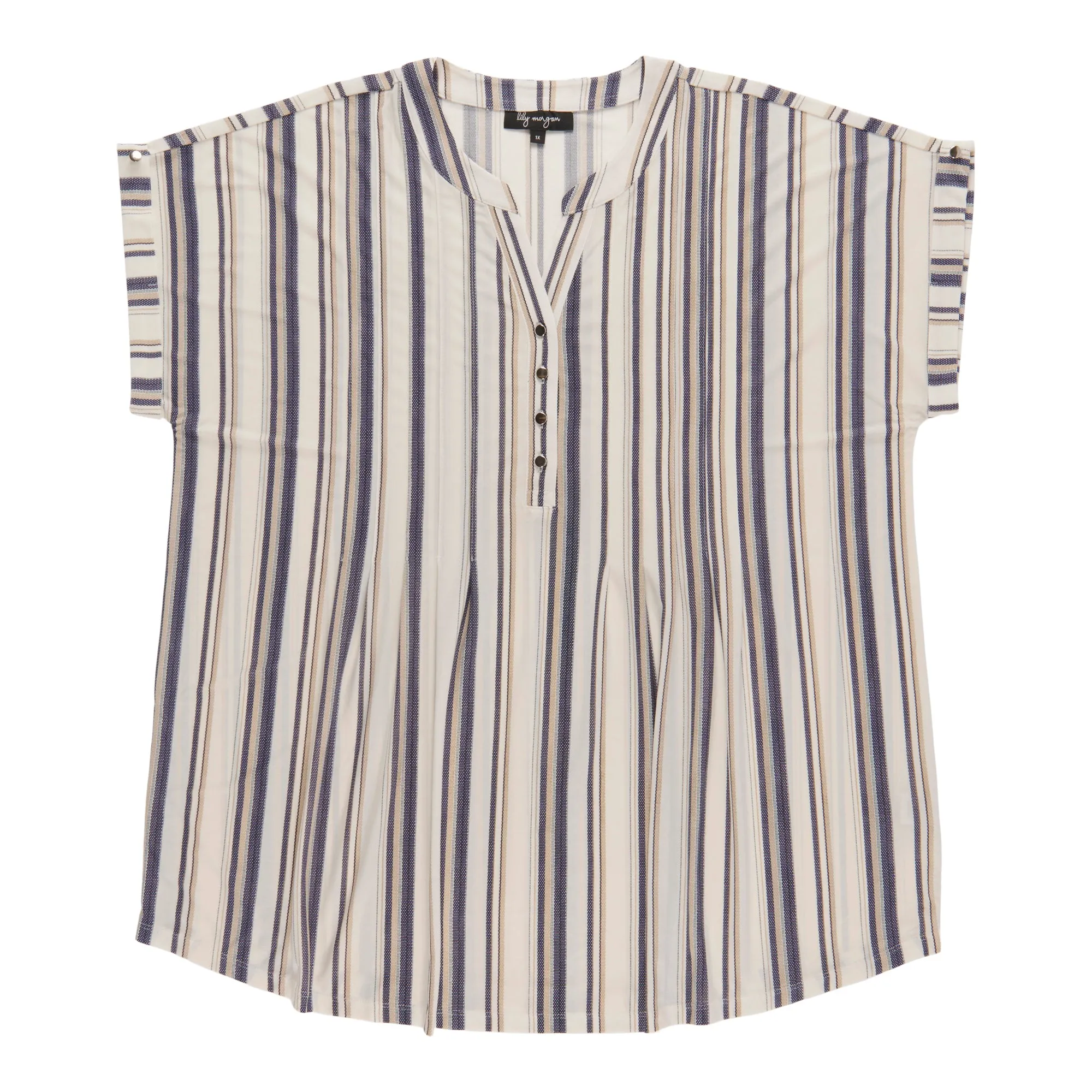 lily morgan Women's Plus Pleated Printed V-Neck Blouse